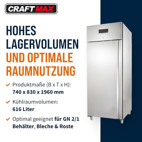 Gastro-Edelstahl-Monoblock-Gastronomie-Kuehlschrank-616-Liter-grossvolumiger-freistehender-Gewerbekuehlschrank-Energiesparend-ro