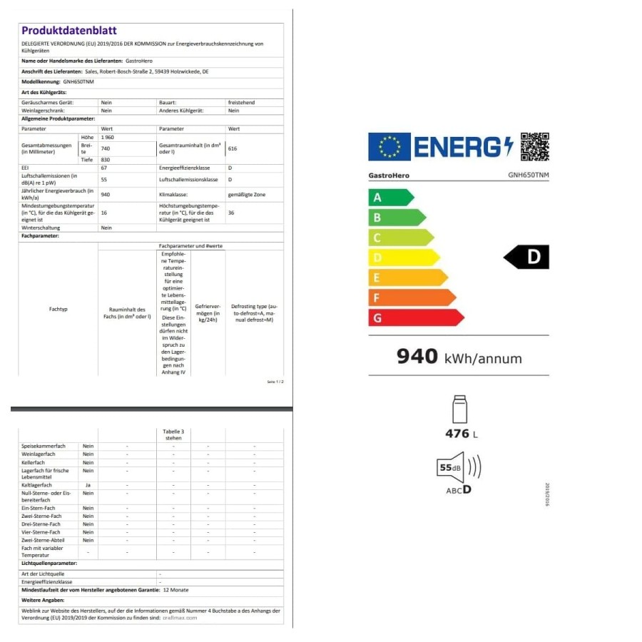 Gastro-Edelstahl-Monoblock-Gastronomie-Kuehlschrank-616-Liter-grossvolumiger-freistehender-Gewerbekuehlschrank-Energiesparend-ro