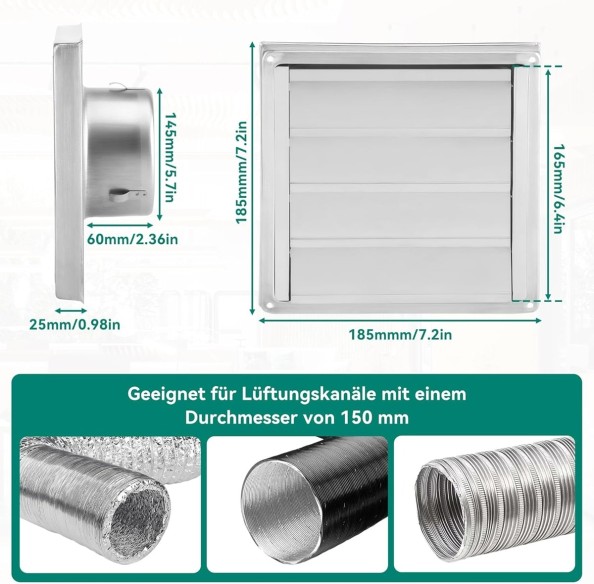 Gastro-Edelstahl-Dunstabzugshauben-Abdeckung-aussen-Lueftungsgitter-Rueckstauklappe-Insektenschutz-7