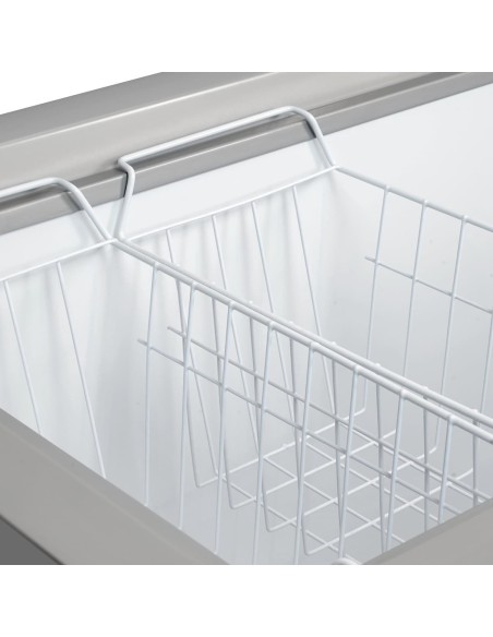Edelstahl-Gastronomie-Tiefkuehltruhe-236-Liter-984x700x890mm-15°C-bis-25°C-Edelstahl-Klappdeckel-Schloss-Beleuchtung-ideal-fuer-