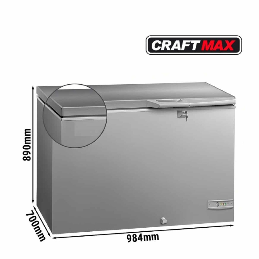 Edelstahl-Gastronomie-Tiefkuehltruhe-236-Liter-984x700x890mm-15°C-bis-25°C-Edelstahl-Klappdeckel-Schloss-Beleuchtung-ideal-fuer-