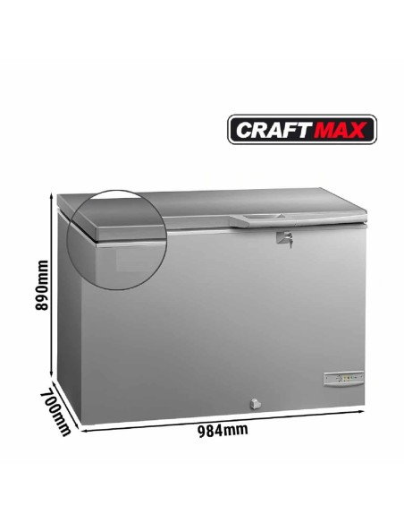 Edelstahl-Gastronomie-Tiefkuehltruhe-236-Liter-984x700x890mm-15°C-bis-25°C-Edelstahl-Klappdeckel-Schloss-Beleuchtung-ideal-fuer-