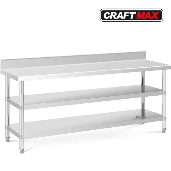 Gasto-Edelstahl-Arbeitstisch-200x60cm-3-Ebnen-Edelstahltisch-235kg-Traglast-Imbisswagen-Gastronomie-0