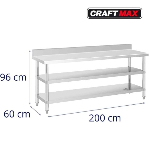 Gasto-Edelstahl-Arbeitstisch-200x60cm-3-Ebnen-Edelstahltisch-235kg-Traglast-Imbisswagen-Gastronomie
