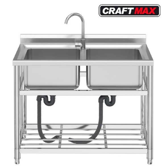 Edelstahl-Spueltisch-110x64cm-Doppelwaschbecken-Kalt-u.-Warmwasserhahn-fuer-Imbisswagen-Gastronomie-8