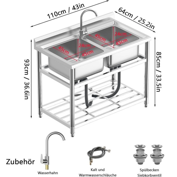 Edelstahl-Spueltisch-110x64cm-Doppelwaschbecken-Kalt-u.-Warmwasserhahn-fuer-Imbisswagen-Gastronomie-3