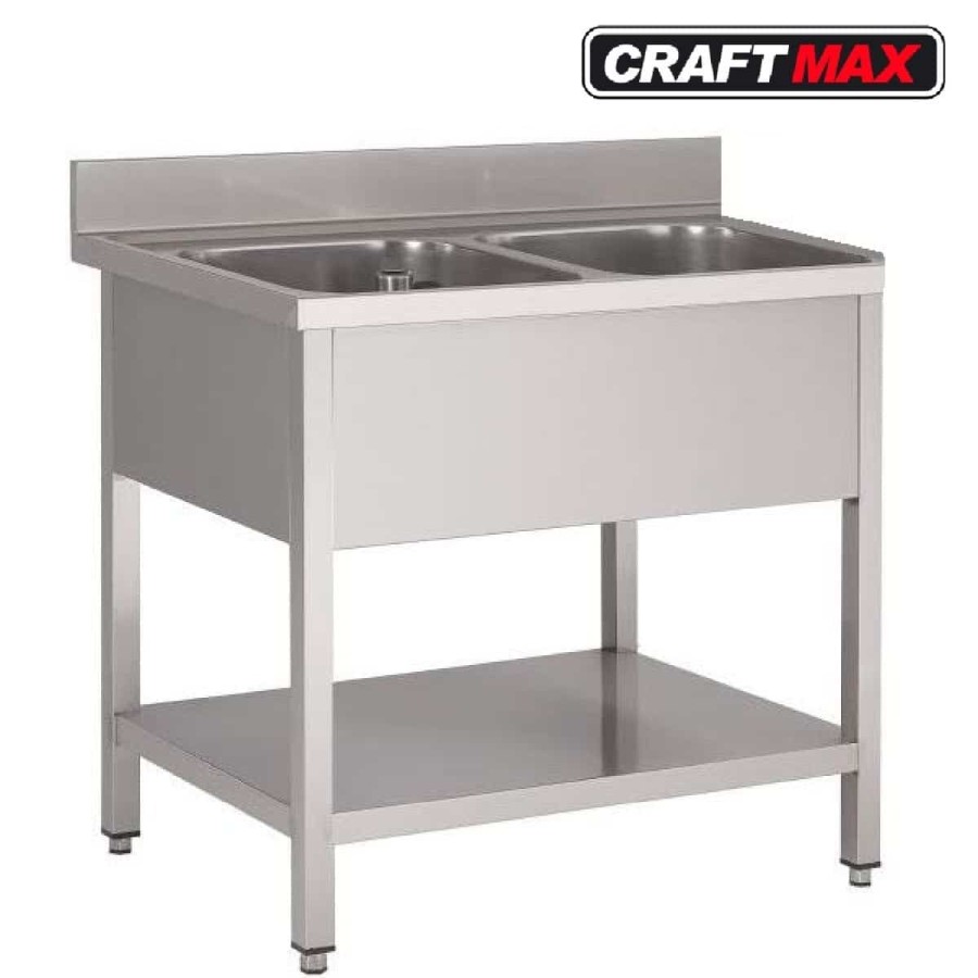 Edelstahl-Spueltisch-120x60cm-Doppelwaschbecken-Aufkantung-Grundboden-fuer-Imbisswagen-Gastronomie