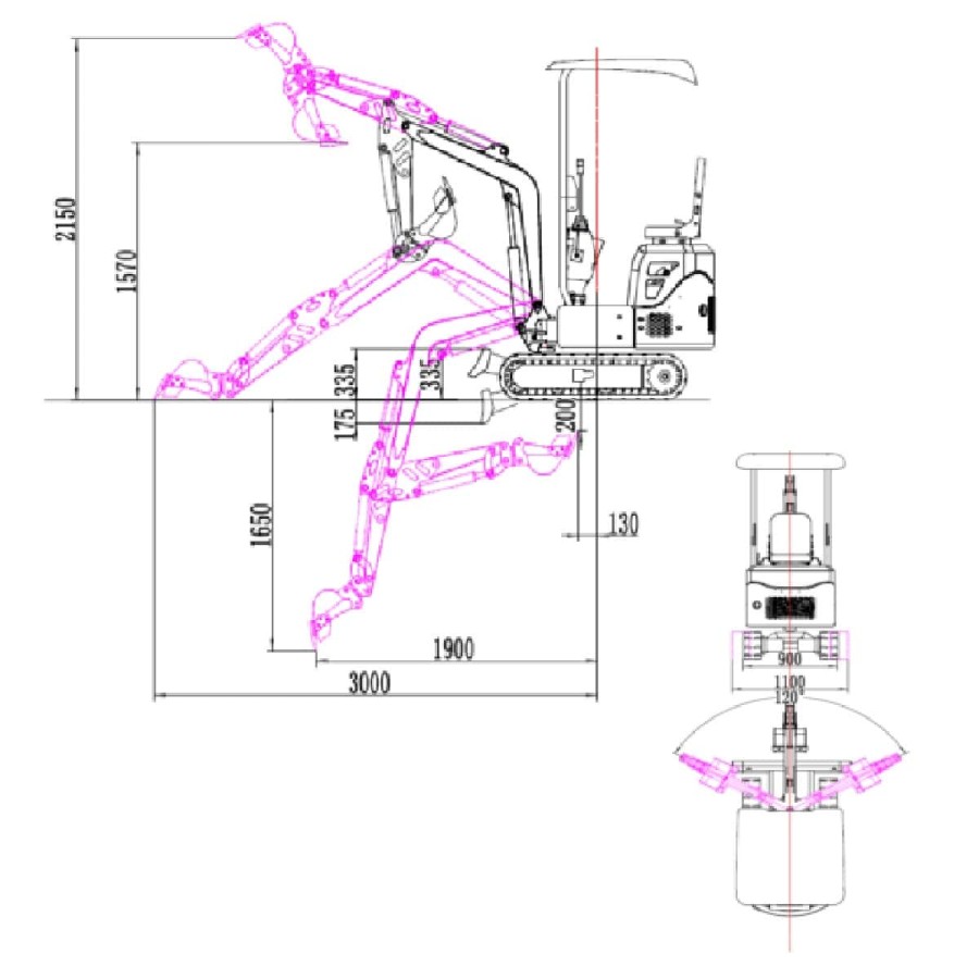 Kettenbagger-XT-95PS7KW-Diesel-Joystick-schwenkbarer-Baggerarm-verstellbare-Fahrwerkweite-Oelkuehler-1.65m-Grabtiefe-940-4