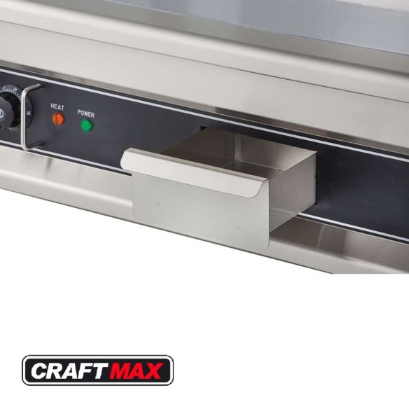 Gastro-Edelstahl-Elektro-Bratplatte-glatt-6kW-400V-Tischgeraet-Grillplatte-mit-Fettauffangschublade-1-5