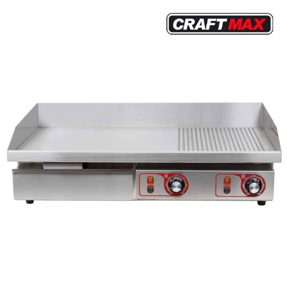 Gastro-Edelstahl-Elektrogrill-Bratplatte-glattgerillt-44kW-230V-Tischgeraet-Grillplatte-Fettauffangschublade-730x480mm-3