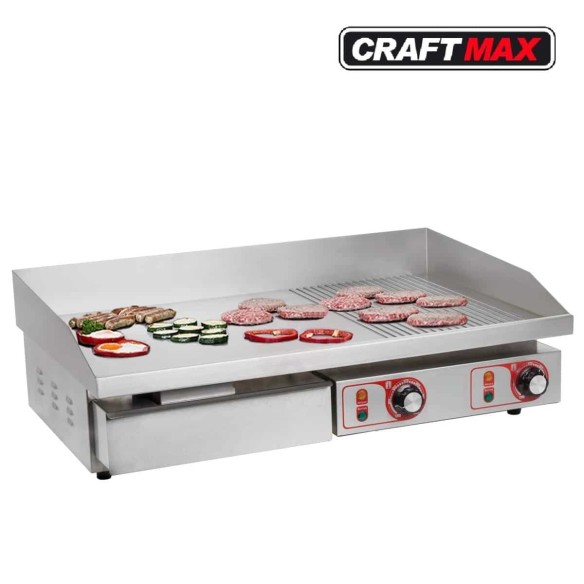 Gastro-Edelstahl-Elektrogrill-Bratplatte-glattgerillt-44kW-230V-Tischgeraet-Grillplatte-Fettauffangschublade-730x480mm-5