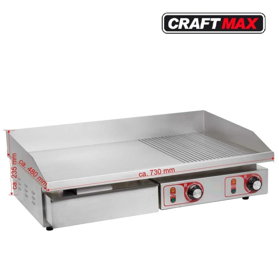 Gastro-Edelstahl-Elektrogrill-Bratplatte-glattgerillt-44kW-230V-Tischgeraet-Grillplatte-Fettauffangschublade-730x480mm-2