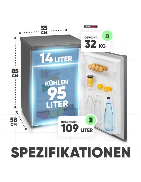 Gastro-Edelstahl-Gastronomie-Kuehlschrank-mit-Gefrierfach-109-Liter-580x550x850mm-Gewerbekuehlschrank-Energiesparend-robuste-Bau