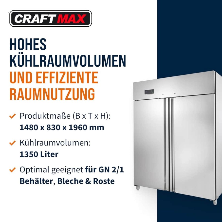 Gastro-Edelstahl-Gewerbe-Monoblock-Gastronomie-Tiefkuehlschrank-Gastronomiebedarf-1350-Liter-grossvolumiger-frei-stehender-Gewer