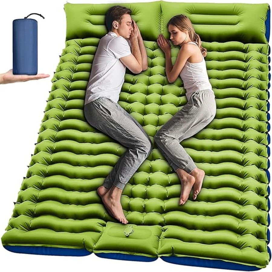 Camping-Isomatte-Matratze-fuer-2-Personen-Luftmatratze-selbst-aufblasend-mit-Fusspresse-Pumpe-Kissen-klein-faltbar-leicht-fuer-O
