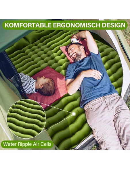 Camping-Isomatte-Matratze-fuer-2-Personen-Luftmatratze-selbst-aufblasend-mit-Fusspresse-Pumpe-Kissen-klein-faltbar-leicht-fuer-O