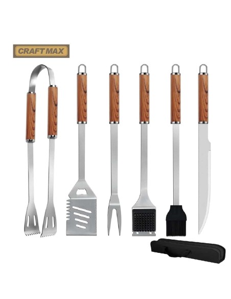 Gastro-Edelstahl-Luxus-BBQ-Grillbesteck-Set-6-teilig-Profi-Grill-Zubehoer-mit-Tragetasche-1