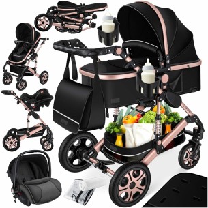 babyluzi®-Kombikinderwagen-4-in-1-Kinderwagen-inkl.-Babyschale-Babywanne-Buggy-Sportsitz-Auto-Babyschale-Wickeltasche-Regenschut