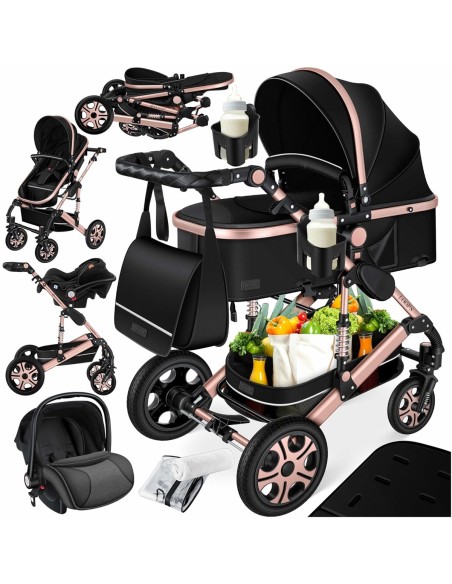 babyluzi®-Kombikinderwagen-4-in-1-Kinderwagen-inkl.-Babyschale-Babywanne-Buggy-Sportsitz-Auto-Babyschale-Wickeltasche-Regenschut