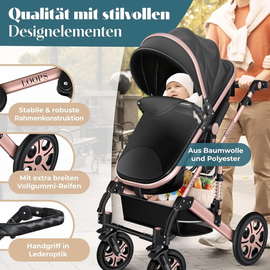 babyluzi®-Kombikinderwagen-4-in-1-Kinderwagen-inkl.-Babyschale-Babywanne-Buggy-Sportsitz-Auto-Babyschale-Wickeltasche-Regenschut