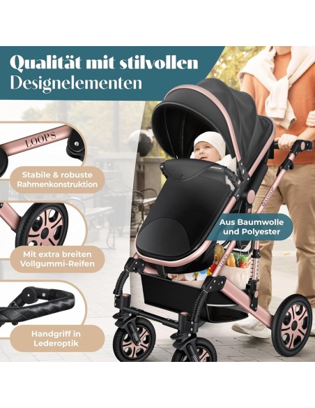 babyluzi®-Kombikinderwagen-4-in-1-Kinderwagen-inkl.-Babyschale-Babywanne-Buggy-Sportsitz-Auto-Babyschale-Wickeltasche-Regenschut