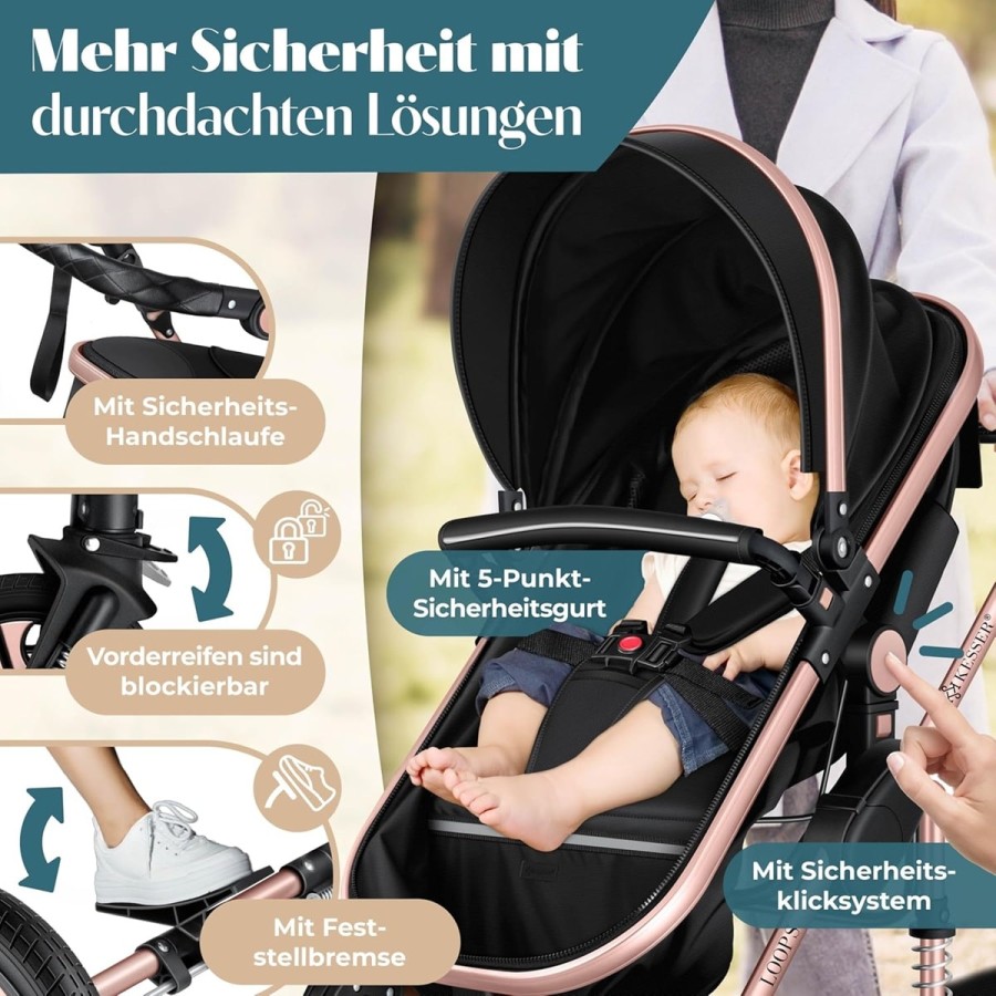 babyluzi®-Kombikinderwagen-4-in-1-Kinderwagen-inkl.-Babyschale-Babywanne-Buggy-Sportsitz-Auto-Babyschale-Wickeltasche-Regenschut