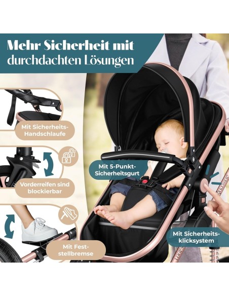 babyluzi®-Kombikinderwagen-4-in-1-Kinderwagen-inkl.-Babyschale-Babywanne-Buggy-Sportsitz-Auto-Babyschale-Wickeltasche-Regenschut