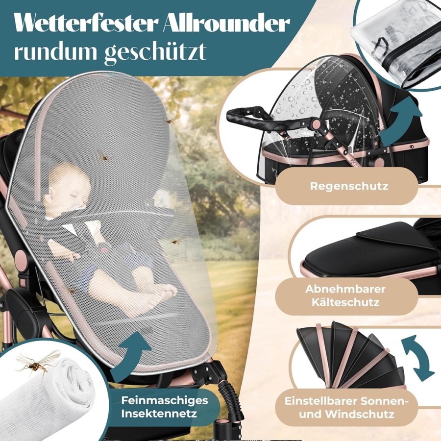 babyluzi®-Kombikinderwagen-4-in-1-Kinderwagen-inkl.-Babyschale-Babywanne-Buggy-Sportsitz-Auto-Babyschale-Wickeltasche-Regenschut