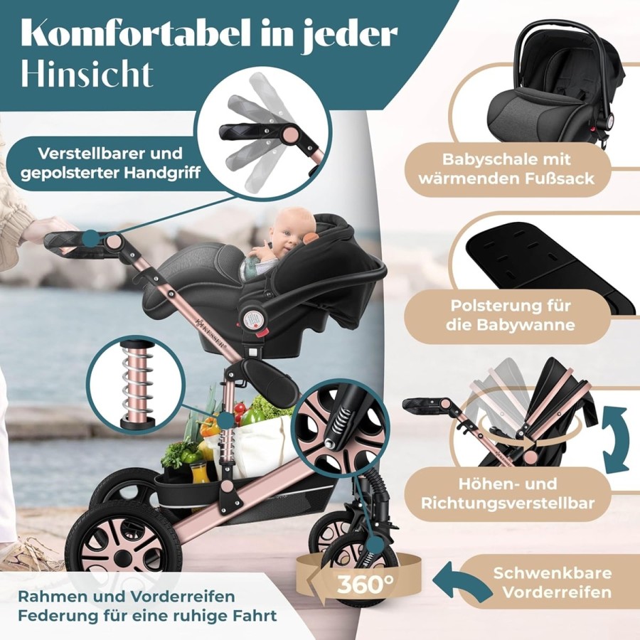 babyluzi®-Kombikinderwagen-4-in-1-Kinderwagen-inkl.-Babyschale-Babywanne-Buggy-Sportsitz-Auto-Babyschale-Wickeltasche-Regenschut