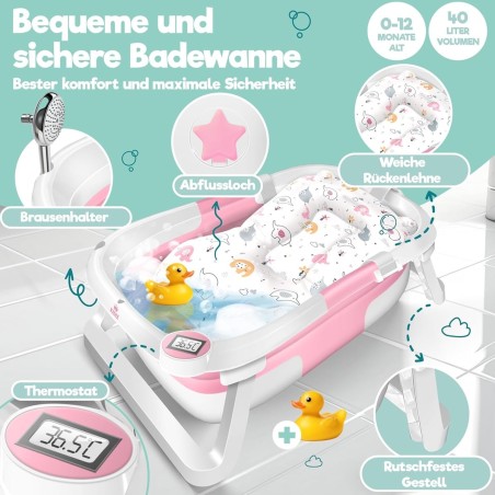 babyluzi®-Baby-Badewanne-Duschwanne-fuer-Neugeborene-Kleinkinder-0-24-Monate-mit-Thermometer-platzsparend-faltbar-3