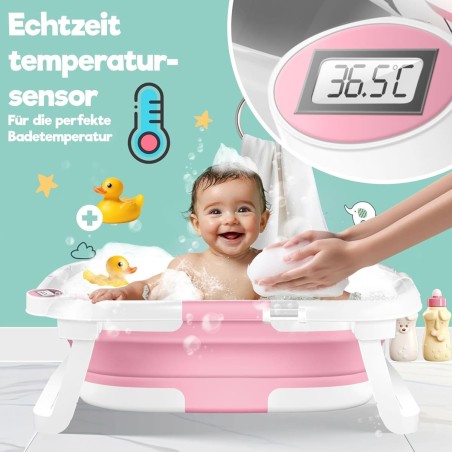 babyluzi®-Baby-Badewanne-Duschwanne-fuer-Neugeborene-Kleinkinder-0-24-Monate-mit-Thermometer-platzsparend-faltbar-4
