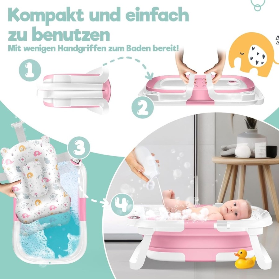 babyluzi®-Baby-Badewanne-Duschwanne-fuer-Neugeborene-Kleinkinder-0-24-Monate-mit-Thermometer-platzsparend-faltbar-5