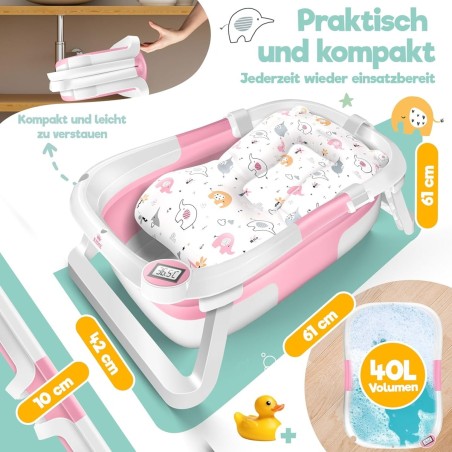 babyluzi®-Baby-Badewanne-Duschwanne-fuer-Neugeborene-Kleinkinder-0-24-Monate-mit-Thermometer-platzsparend-faltbar-6