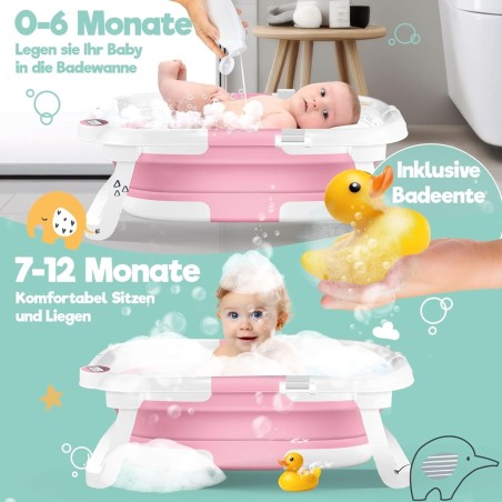 babyluzi®-Baby-Badewanne-Duschwanne-fuer-Neugeborene-Kleinkinder-0-24-Monate-mit-Thermometer-platzsparend-faltbar-7