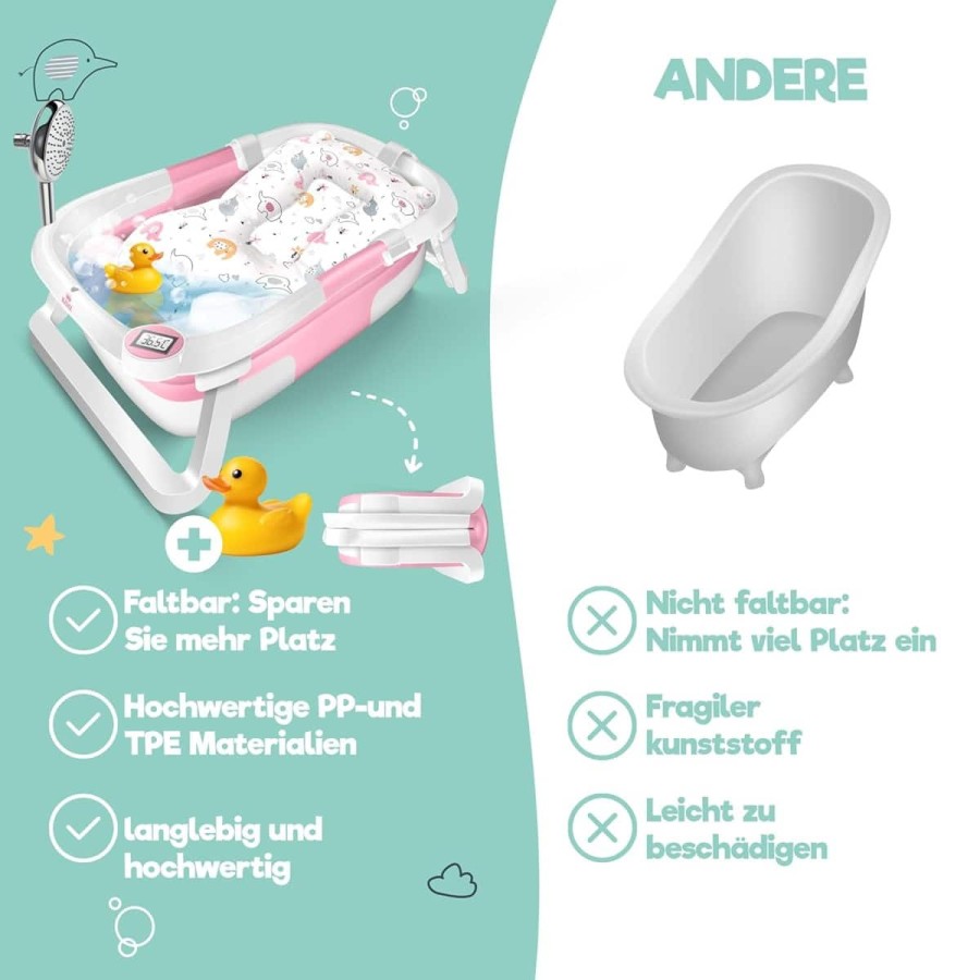babyluzi®-Baby-Badewanne-Duschwanne-fuer-Neugeborene-Kleinkinder-0-24-Monate-mit-Thermometer-platzsparend-faltbar-11