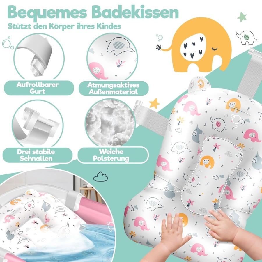 babyluzi®-Baby-Badewanne-Duschwanne-fuer-Neugeborene-Kleinkinder-0-24-Monate-mit-Thermometer-platzsparend-faltbar-8