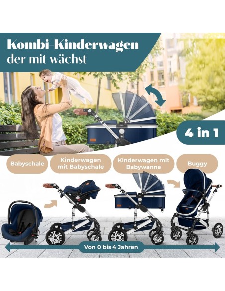 babyluzi®-Kombikinderwagen-4-in-1-Kinderwagen-inkl.-Babyschale-Babywanne-Buggy-Sportsitz-Autositz-2