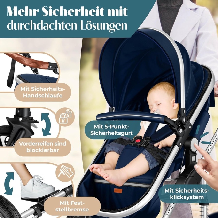 Kombikinderwagen-4-in-1-Kinderwagen-inkl.-Babyschale-Babywanne-Buggy-Sportsitz-Autositz-mit-Voll-Gummireifen-gebraucht-3