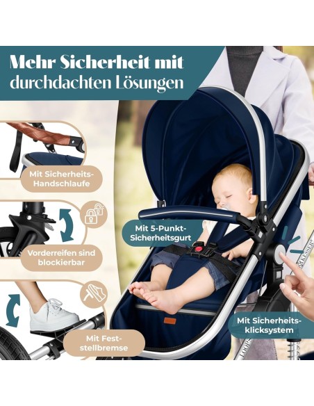 Kombikinderwagen-4-in-1-Kinderwagen-inkl.-Babyschale-Babywanne-Buggy-Sportsitz-Autositz-mit-Voll-Gummireifen-gebraucht-3