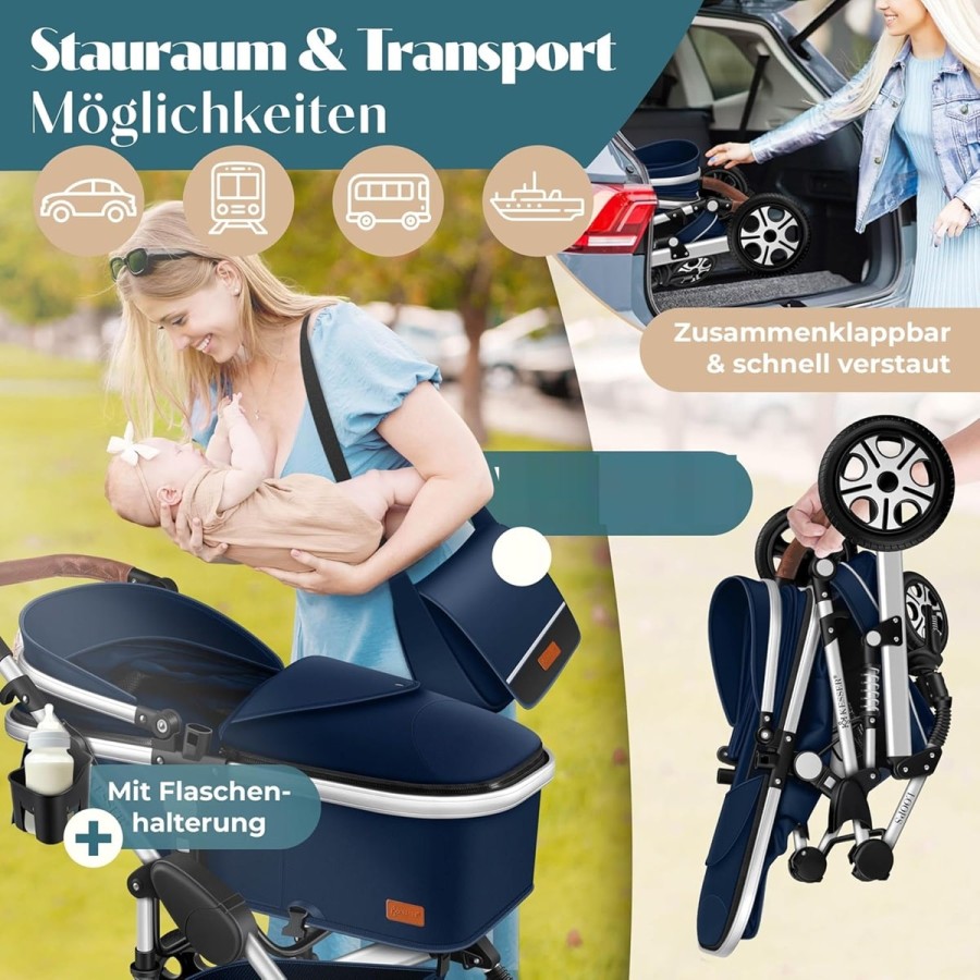 Kombikinderwagen-4-in-1-Kinderwagen-inkl.-Babyschale-Babywanne-Buggy-Sportsitz-Autositz-mit-Voll-Gummireifen-gebraucht-4
