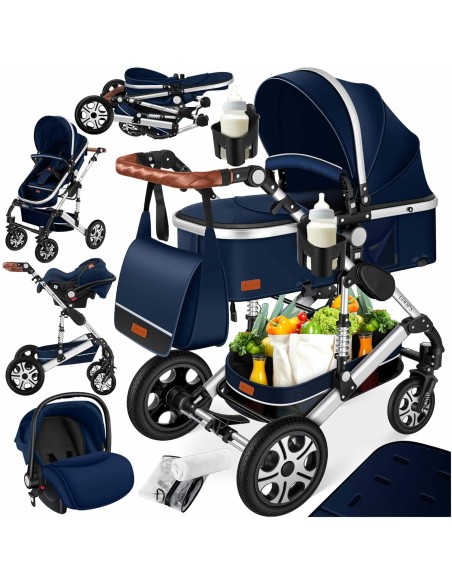 Kombikinderwagen-4-in-1-Kinderwagen-inkl.-Babyschale-Babywanne-Buggy-Sportsitz-Autositz-mit-Voll-Gummireifen-gebraucht-2