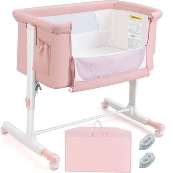 babyluzi®-Beistellbett-Babywiege-Reisebett-5-stufig-Hoehenverstellbares-Babybett-neigbar-Kinderbett-inkl.-Matratze-Tragetasche-S