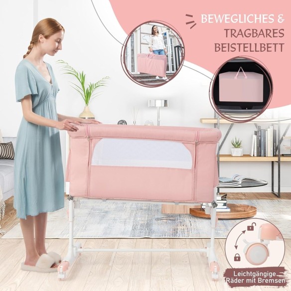 babyluzi®-Beistellbett-Babywiege-Reisebett-5-stufig-Hoehenverstellbares-Babybett-neigbar-Kinderbett-inkl.-Matratze-Tragetasche-S
