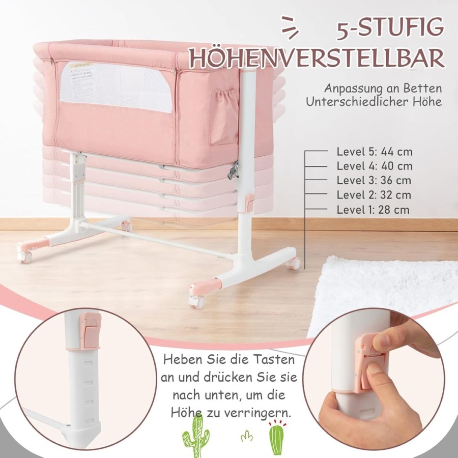 babyluzi®-Beistellbett-Babywiege-Reisebett-5-stufig-Hoehenverstellbares-Babybett-neigbar-Kinderbett-inkl.-Matratze-Tragetasche-S