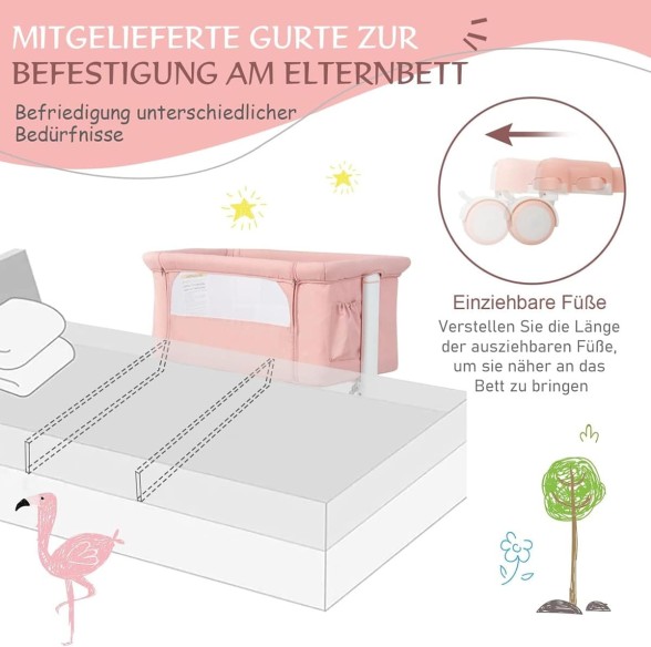 babyluzi®-Beistellbett-Babywiege-Reisebett-5-stufig-Hoehenverstellbares-Babybett-neigbar-Kinderbett-inkl.-Matratze-Tragetasche-S