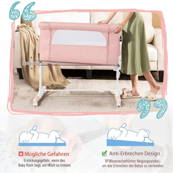 babyluzi®-Beistellbett-Babywiege-Reisebett-5-stufig-Hoehenverstellbares-Babybett-neigbar-Kinderbett-inkl.-Matratze-Tragetasche-S