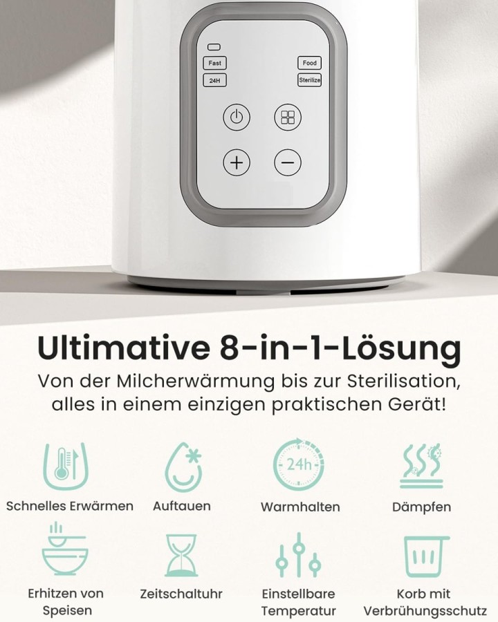babyluzi®-Babyflaschen-Flaschenwaermer-Sterilisator-8-in-1-schneller-Babymilchwaermer-mit-Timer-fuer-Muttermilch-genaue-Temperat