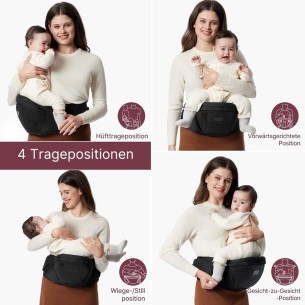 babyluzi®-Hueftsitz-Babytrage-fuer-Neugeborene-Kleinkinder-bis-20-kg-3D-Bauchschutz-EVA-Massageplatte-verschiedene-Taschen-1 2