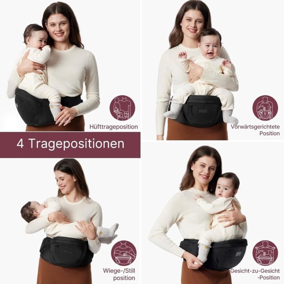 babyluzi®-Hueftsitz-Babytrage-fuer-Neugeborene-Kleinkinder-bis-20-kg-3D-Bauchschutz-EVA-Massageplatte-verschiedene-Taschen-8