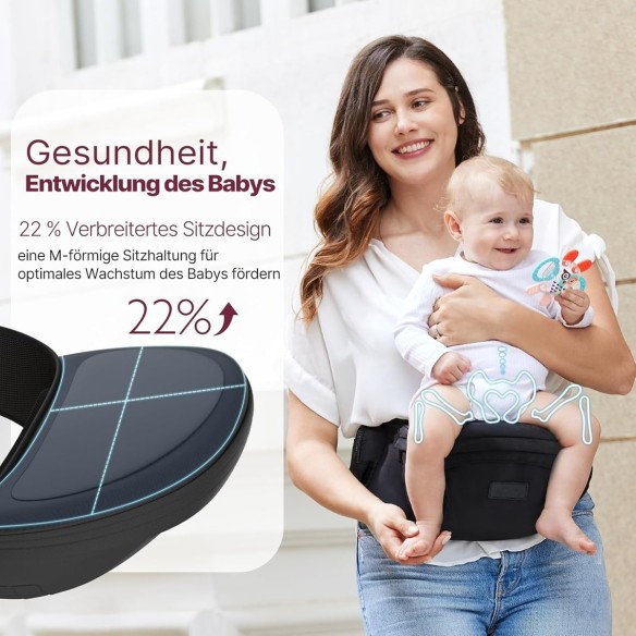 babyluzi®-Hueftsitz-Babytrage-fuer-Neugeborene-Kleinkinder-bis-20-kg-3D-Bauchschutz-EVA-Massageplatte-verschiedene-Taschen-2